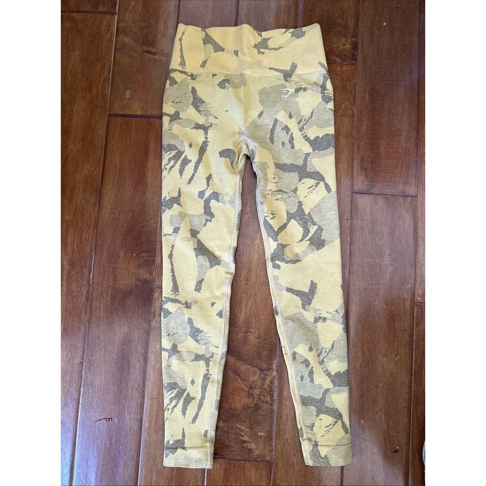 Gymshark Adapt Seamless Yellow Camo Leggings Small Athletic Mustard